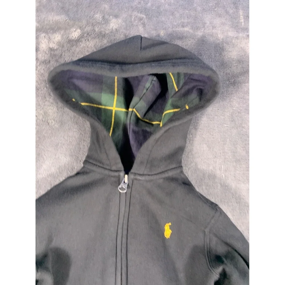 Polo Ralph Lauren Toddler Boys Full Zip Hoodie Black Plaid Lined Size 4T Cotton